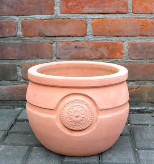 Donica terakota Misty baryłka z emblematem