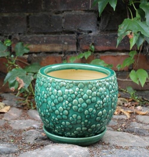 Doniczka Vici kula zielona w kwiatki