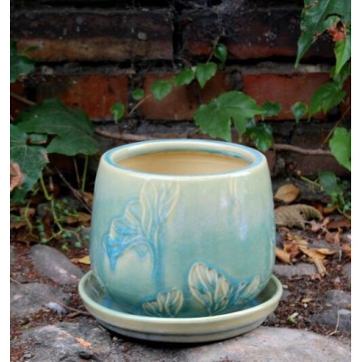 Doniczka Vici kulista błękitna w kwiaty