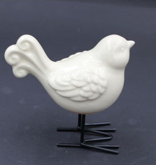 Ptaszek ceramiczny na nóżkach biały