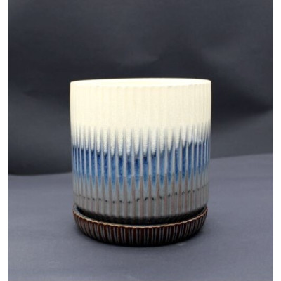 Doniczka walec Vintage kremowo-niebieski