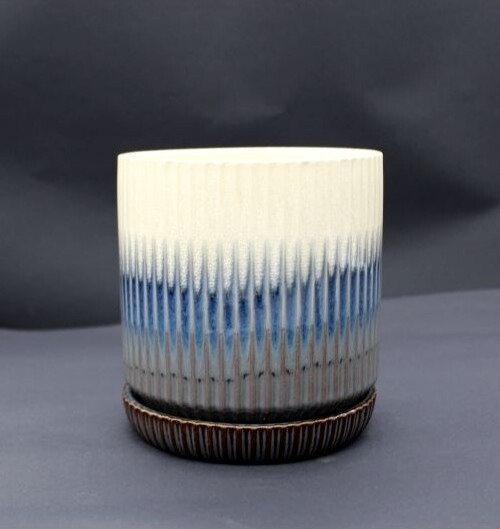 Doniczka walec Vintage kremowo-niebieski