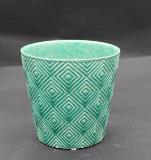 Doniczka Vintage stożek seledyn geometric