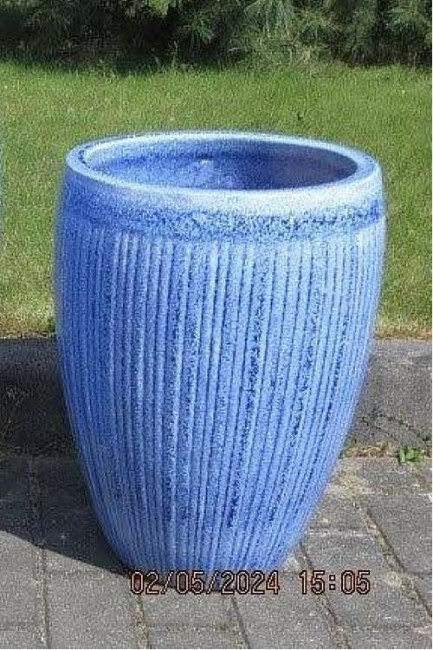 Wazon Vici pękaty ryflowany niebieskie cętki