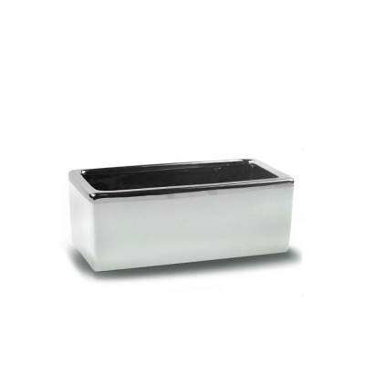 Doniczka Mirror biała ze srebrnym rantem skrzynka prostokątna