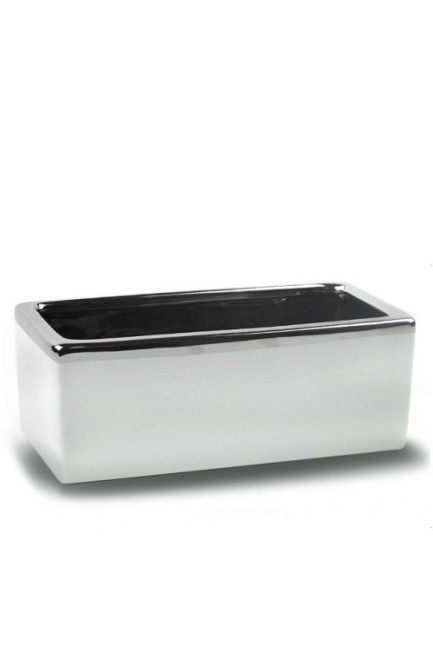 Doniczka Mirror biała ze srebrnym rantem skrzynka prostokątna