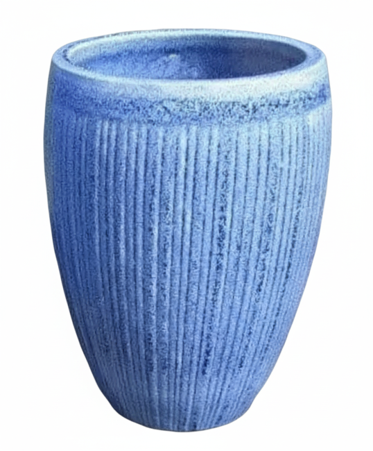 Wazon Vici pękaty ryflowany niebieskie cętki