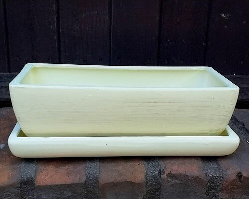 Doniczka kaktusiarka prostokątna kremowa srebrne przetarcia