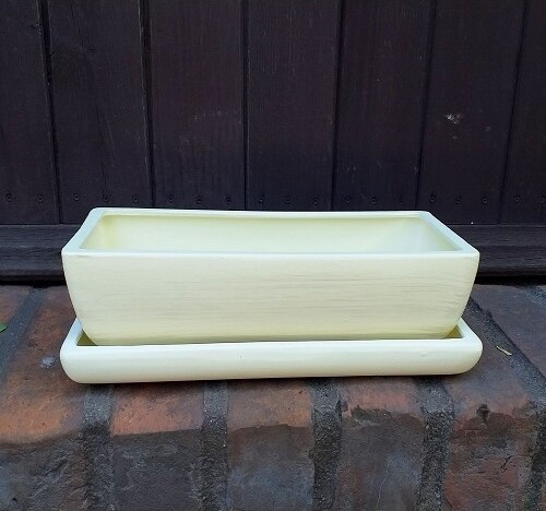 Doniczka kaktusiarka prostokątna kremowa srebrne przetarcia