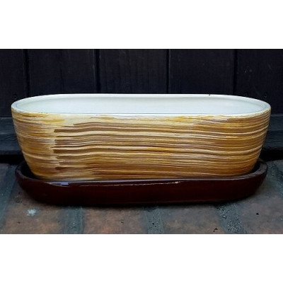 Doniczka kaktusiarka owalna żółto-brązowe paski