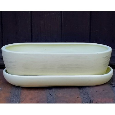 Doniczka kaktusiarka owalna kremowa srebrne przetarcia