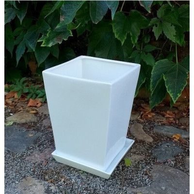 Doniczka kwadratowa biała z podstawkiem