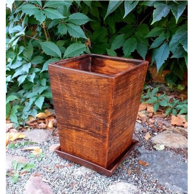 Doniczka kwadratowa drewno z podstawkiem