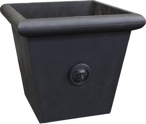 Duża czarna donica recyklingowa z emblematem