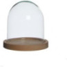 Szklany klosz z jasnobrązową drewnianą podstawą