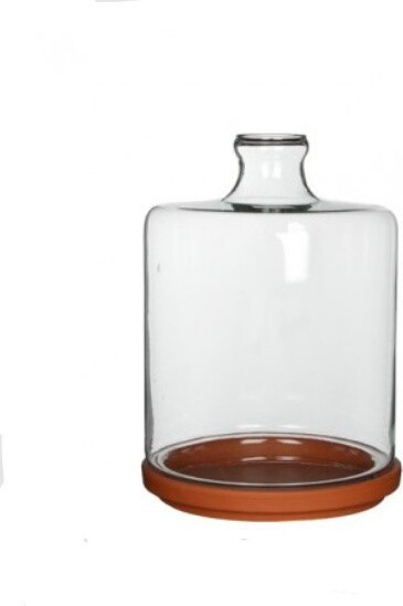 Klosz szklany na terakotowej podstawie