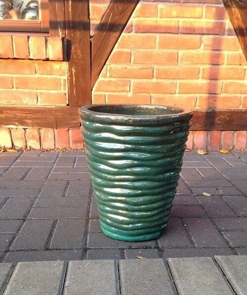 Donica szkliwiona wazon turkusowy  w prążki