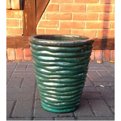 Donica szkliwiona wazon turkusowy w prążki