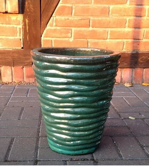 Donica szkliwiona wazon turkusowy w prążki