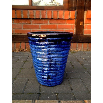 Donica szkliwiona wazon niebieski w prążki