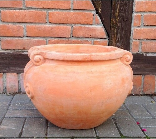 Donica terakota jasna niski dzban ze wzorem