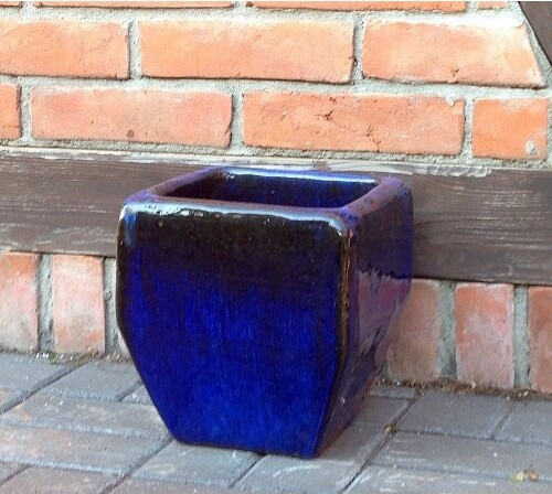 Donica szkliwiona trapez niebieski