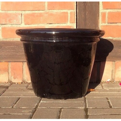 Donica szkliwiona okrągła z rantem czarna