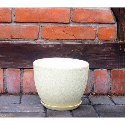 Doniczka Faktura okrągła kremowo-beżowa