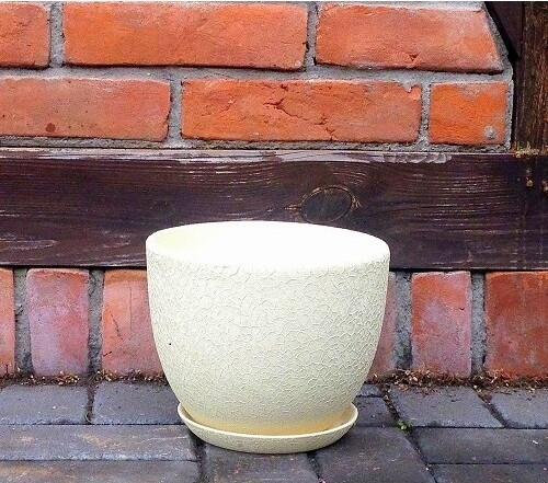 Doniczka Faktura okrągła kremowo-beżowa