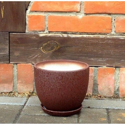 Doniczka Faktura okrągła ciemnobrązowa