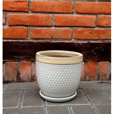 Doniczka kremowa z beżowym rantem