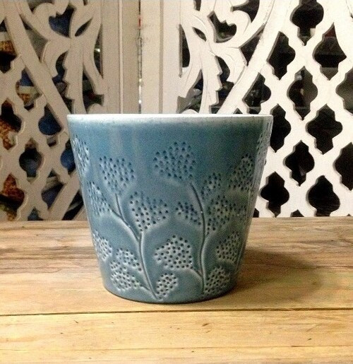 Doniczka Liście niebieska