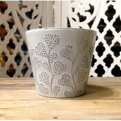 Doniczka Liście szara biel